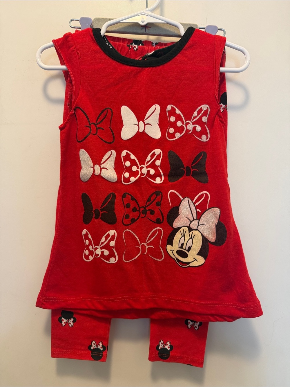 Disney Red Minnie Mouse Girls' Sleeveless Matching Set with Bows